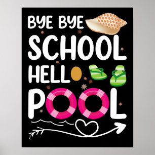 Poster Au revoir école bonjour piscine dernier jour d'éco