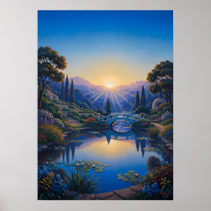 Poster Aube sur le pont du jardin