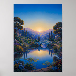 Poster Aube sur le pont du jardin