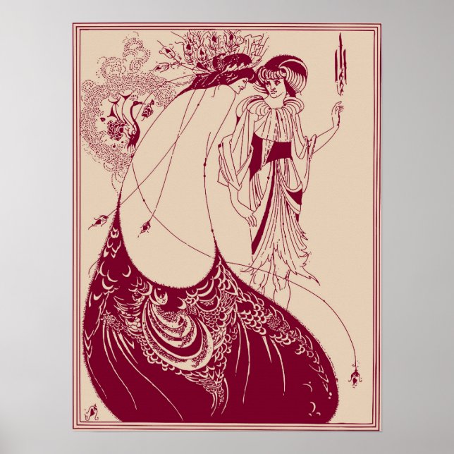 Poster Aubrey Beardsley Peacock Skirt Maroon (Devant)