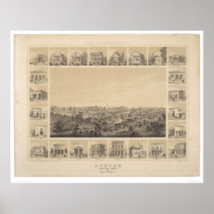 Poster Auburn, carte panoramique de la Californie 1857