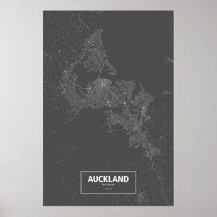 Poster Auckland, Nouvelle Zélande (blanche sur le noir)