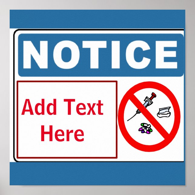 Poster Aucun médicament sur place, ajouter du texte, sign (Devant)