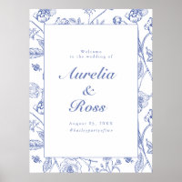 AURELIA Chinoiserie Blue Victorian Floral Mariage