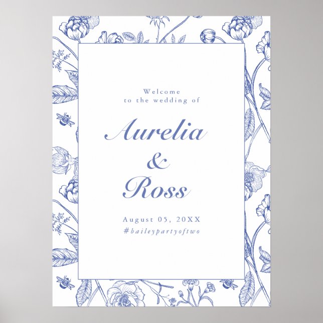 Poster AURELIA Chinoiserie Blue Victorian Floral Mariage (Devant)