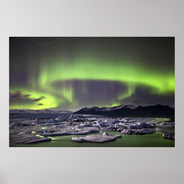 Poster Aurora au-dessus d'une lagune glaciaire (Devant)