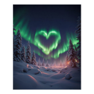 Poster Aurora boréale en forme de coeur