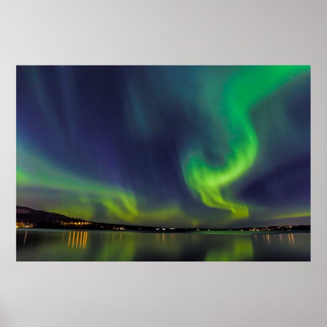 Poster Aurora borealis au-dessus d'un lac (Devant)