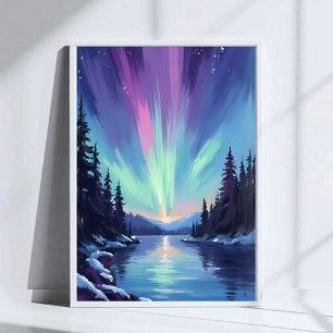 Poster Aurora Borealis Aurore Boréale Aquarelle
