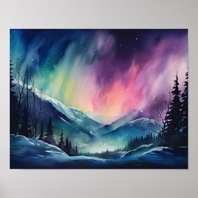 Poster Aurora Borealis Northern Lights Art Imprimer Poste (Devant)
