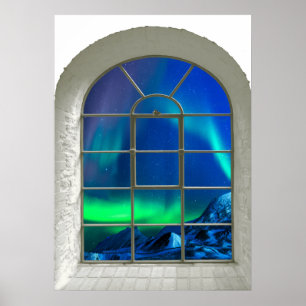 Poster Aurora Borealis Northern Lights Faux Window Art