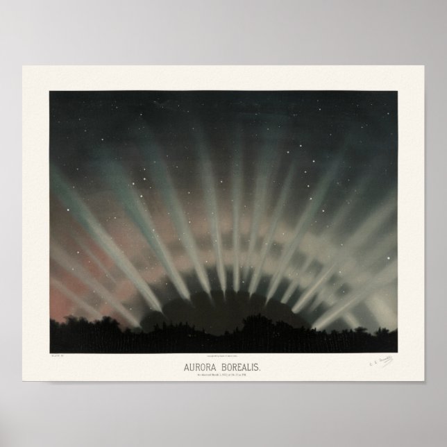 Poster Aurora Borealis Print, Trouvelot, 1881, Restauré (Devant)