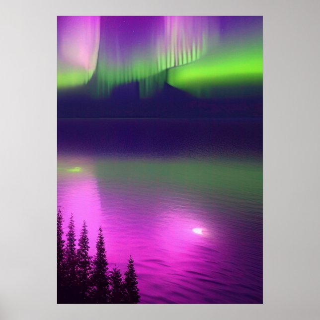 Poster Aurora Borealis sur l'eau (Devant)