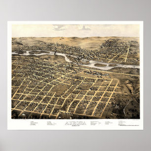 Poster Aurora, IL Carte panoramique - 1867