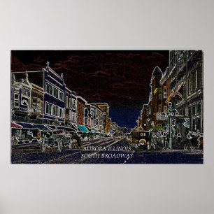 Poster Aurora Illinois Sud Broadway Neon Art 1920