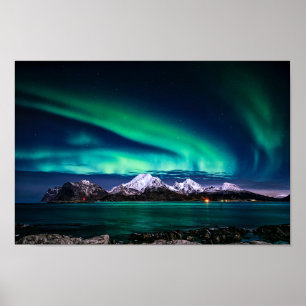 Poster Aurora Sky Lumières Neige Mountain Lake