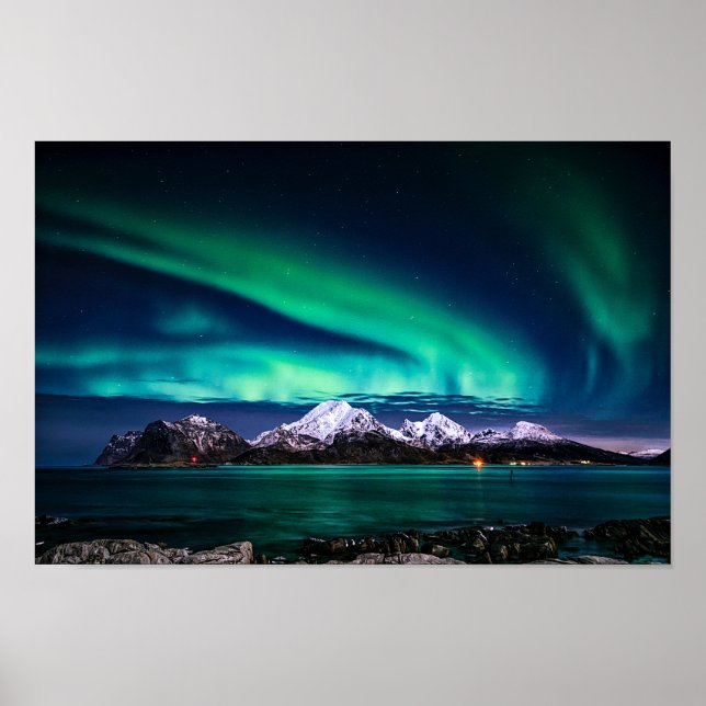 Poster Aurora Sky Lumières Neige Mountain Lake (Devant)