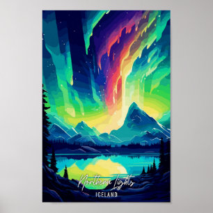 Poster Aurores boréales Illustration de voyage artistique