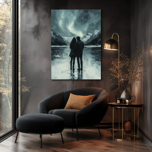 Poster Aurores boréales romantiques - Art au fusain