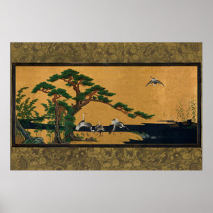 Poster Auspicious pine, bamboo, plum, grue, and turtles