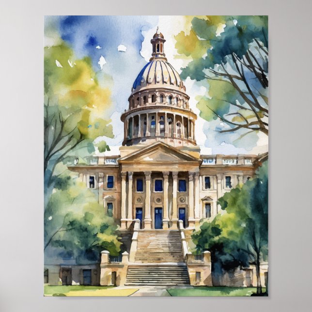 Poster Austin State Capital Texas Aquarelle (Devant)