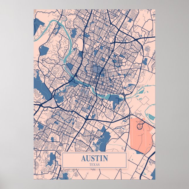 Poster Austin - Texas Breezy City Map (Devant)