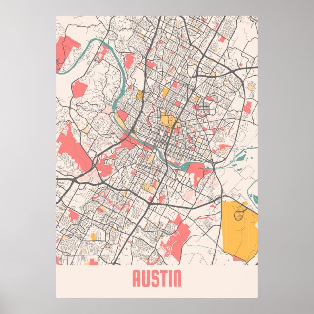 Poster Austin - Texas Chalk City Map (Devant)