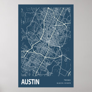 Poster Austin Texas City Map Line Art Blue Print