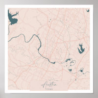 Austin Texas Pink and Blue Cute Script Street Map
