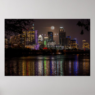 Poster Austin, Texas Skyline Pleine lune