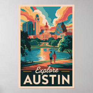 Poster Austin Texas Skyline Voyage Art Rétro