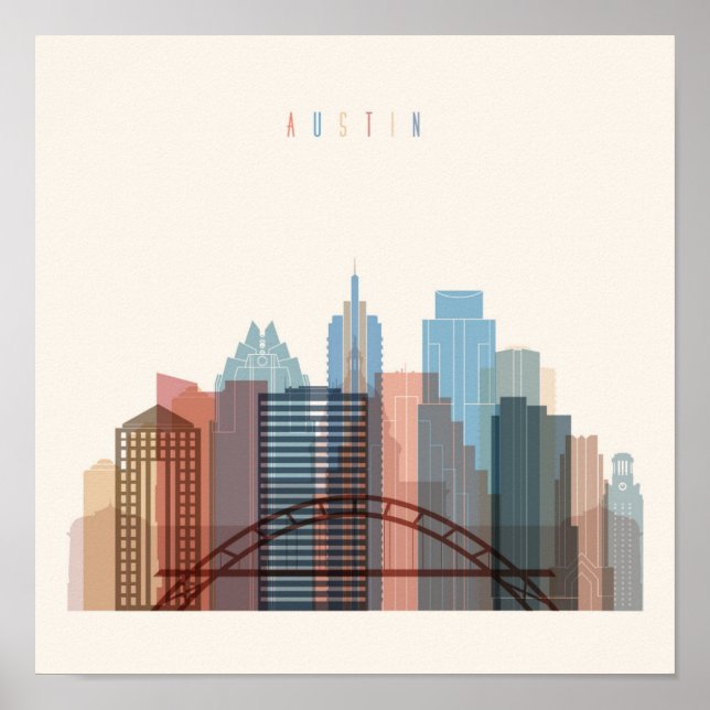 Poster Austin, Texas | Ville Skyline (Devant)