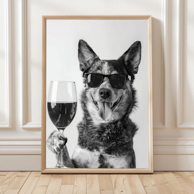 Poster Australian Cattle Dog and Wine Wall Art, Black and (Créateur téléchargé)