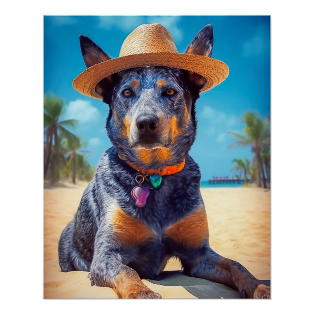 Poster Australian Cattle on Beach, cadeau d'été des amour (Devant)