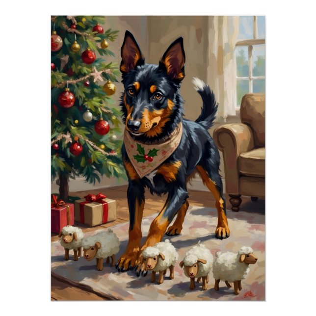 Poster Australian Kelpie Herding Christmas Art (Devant)