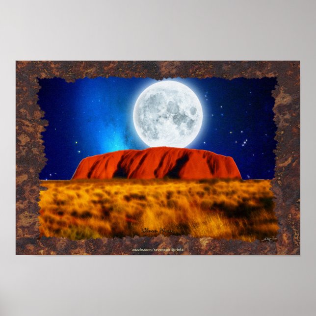 Poster Australian Outback Ayers Rock "Uluru Moon" Art (Devant)