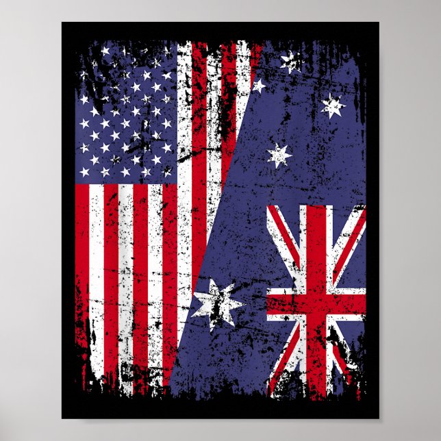Poster AUSTRALIAN ROOTS Half American Flag AUSTRALIE (Devant)