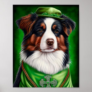 Poster Australian Shepherd dog en tenue de St. Patrick's 