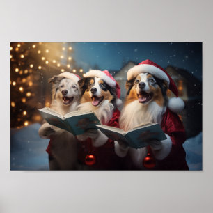 Poster Australian Shepherd Noël Caroling Holiday