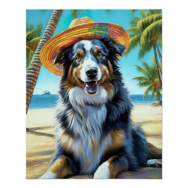 Poster Australian Shepherd On Beach amoureux des chiens c (Devant)