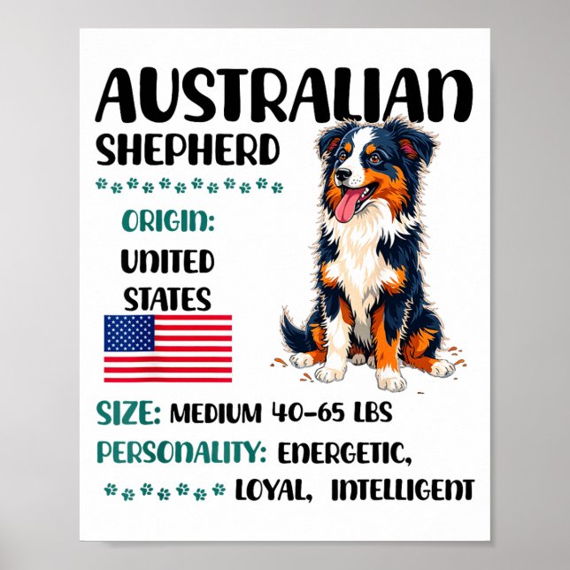 Poster Australian Shepherd Origin Funny Aussie Dog Lover  (Devant)