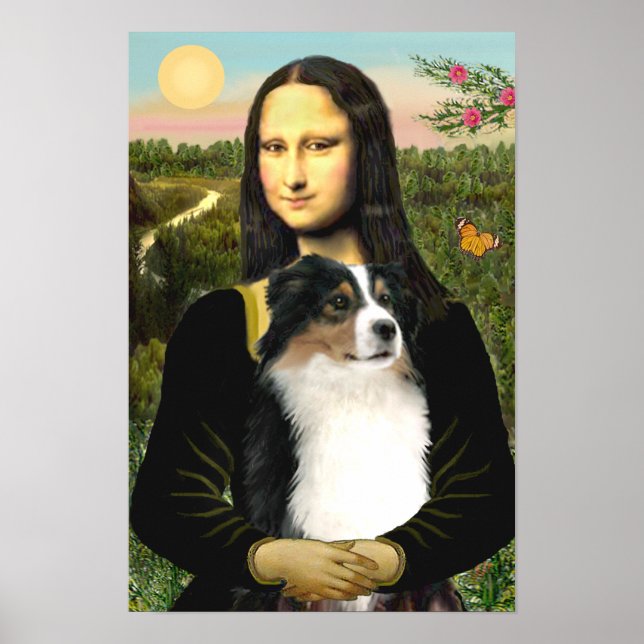 Poster Australian Shepherd (tri) & Mona Lisa (Devant)