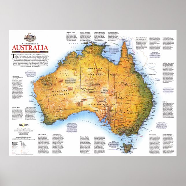 Poster " Australie : 1988 Carte des voyages et de l'histo (Devant)