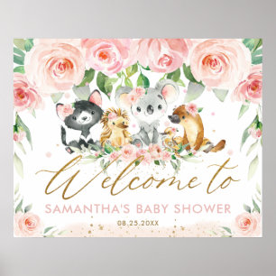 Poster Australie Animaux rose Baby shower Floral Bienvenu