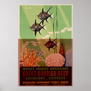 Poster Australie Grande Barrière de Corail Voyage Rétro