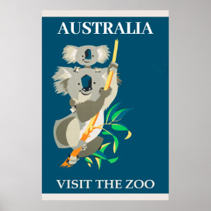 Poster Australie Koala Bear Visite du Vintage voyage Zoo