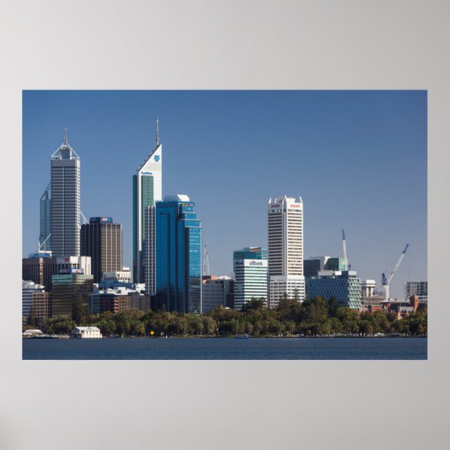 Poster Australie, Perth, ville skyline de Swan River (Devant)