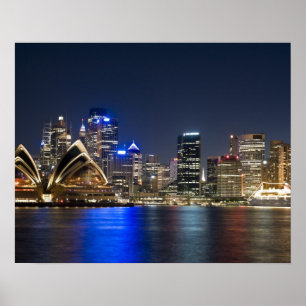 Poster Australie, Sydney. Skyline avec l'Opéra vu
