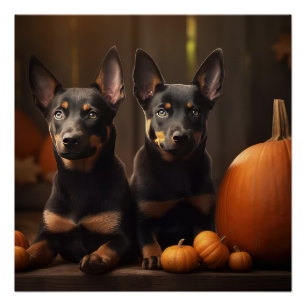 Poster Australien Kelpie Puppy Citrouille de plaisir d'au