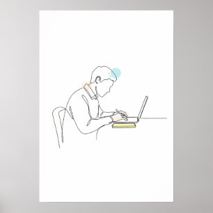 Poster Auteur abstrait une ligne art continu